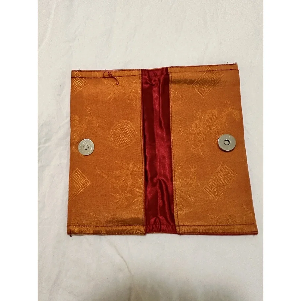 Vintage Hand Embroidered Floral Silk Clutch Bag Burnt Orange Red Satin Lining